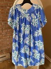 Vintage Blue   White Floral Muumuu Aikane Hawaii Size L Nwt Grannycore Pocket 
