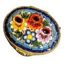Vintage Murano Italy Micro Mosaic  Flowers Hinged Mini Trinket pill Box