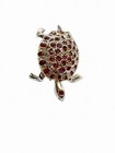 925 Sterling Silver Turtle Brooch Pin Red Round Stones Pav   Setting Signed