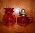 Vintage Mcm L e  Smith Amberina Glass Moon And Stars Oil Lamp 11 1 2  Glows