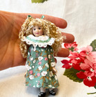 Vintage 80s 90s Dollhouse Miniature Doll Porcelain 4  Blonde Curly Girl Child