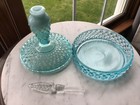 Vintage Fenton Art Glass Blue Opalescent Hobnail Boxtel Vanity Perfume Powder