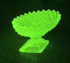 Vtg Green Uranium Glass Westmoreland English Hobnail Salt Cellar - Glows 