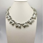 Vintage H s Signed Silver Tone Leaves Necklace 18   