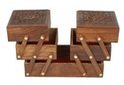 Handmade Wooden Expandable Jewelry   Sewing Box     Vintage Storage Organizer