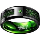 Vintage Celtic Dragon Inlay Wedding Brand Tungsten Carbide Green Cz Promise Ring