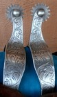 Vintage Engraved Sterling Silver Overlay Spurs With Champion Leather Straps
