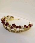 Hair Headpiece Red Rose  Rhinestone Pearl Crown Tiara Wedding Pageant Princess