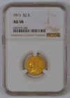1911  2 50 Indian Head U s  Quarter Eagle Gold Coin  Graded Au58 By Ngc