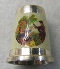  717 Enamel Victorian  Couple Sterling Silver Thimble - German size 7 my Guess  
