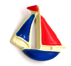 Sailboat Lapel Pin Red Blue Nautical Theme Plastic Vintage