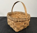 Vintage Antique Small Oak Splint Gathering Basket With Handle