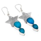 Handmade Blue Chalcedony Earrings   925 Sterling Silver Star Dangle Earrings