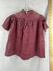 Antique Child Dress Cotton Maroon Calico Print Shoulder 9 In Bust 28 In 19th C 