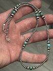 Sterling Silver Navajo Pearl 3mm Turquoise Beaded 18 5 8    Plus Ext Necklace  925