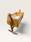 Wooden Oak Finish Baby Cradle With Rocking Stand  Slatted Sides