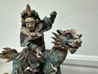 Vintage Chinese Scholar Riding Qilin Figurine Ceramic Statue 12    Mythical Beast