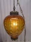 Vintage Mcm Amber Glass Optic Diamond Hanging Swag Lamp W diffuser 1960-70s 19   t