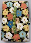 Vtg 1960   s Padded Sewing Box Basket Flowers Green Beaded Handle With Notions
