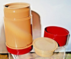 Vtg 1970s Aladdin Pint Wide Mouth Thermos Burgundy  tan Block Design Stopper Cup