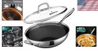 13 Inch Stainless Steel Wok Pan With Lid  Stir-frying Pan induction Wok 