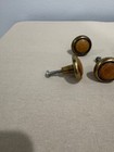 Vintage Antique Brass Knobs With Wooden Inset   Set Of 6