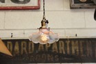 Vtg Antique Holophane 7  Glass Industrial Pendant Lamp Light Art Deco