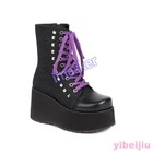 Women s Casual Round Toe Rivet Platform High Wedge Heel Boots Lace Up Shoes Hot