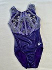 Gk Elite Leotard Gymnastics Purple Floral Sequin Bling Mesh Back Tank Size  Axs