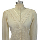 Gunne Sax Vintage 70s Victorian Style Blouse Top Size S 7 Ivory Lace High Collar