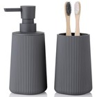 Bathroom Accessories Set 2 Piece Soap Dispenser And Toothbrush Striped Gray