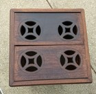 Antique Cellarette Asian Hardwood Side Table Mid Century Brass Wine Winery