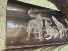 Vtg Alaska Art Signed Joshua Ahsoak Etching On Baleen Panel Wolves Hair 11   x6   