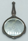 Vtg Art Nouveau Silver Plate Handheld Vanity Mirror Beveled Glass Floral Design