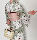 Japanese Summer Kimono Yukata Robe Watercolor Floral Pattern Yukata And Obi Set