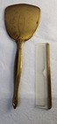 Vintage 2 Piece Vanity Set Beveled Hand Mirror Comb Brass Floral Antique Set 