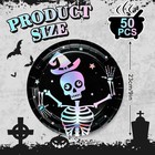 50pcs Iridescent Halloween Disposable Party Plates Silver Laser Dancing Skeleton