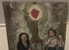 Antique Mexican Folk Art Tin Ex Voto Retablo  Praying To Jesus - 1910 - 7 X 5