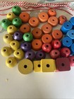  1969 Playschool Jumbo Wood Beads In Canister 3-6 Years 35 Beads Total 