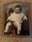 Antique Vintage Photograph Baby In Chair With Toy Hand Colored