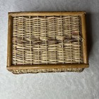 Vintage Wicker Sewing Basket With Pin Cushion Top Lining   Pockets - Red Floral