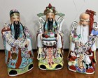 Vintage  2ft Tall Chinese Sanxing Statues Fu Lu Shou Feng Shui Gods Porcelain
