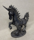 Ceramic Unicorn Figurine Statue Gray With Shiny Coating
