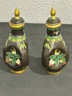 Chinese Cloisonn   Brass Vases  Hand Painted  Set Of 2