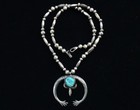Vtg Navajo Sand Cast Naja With Hands 23    Turquoise Pendant Necklace Bench Beads