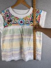 Vtg Mexican Artisan Blouse Womens Large Floral Embroidery Boho Peasant Hippie