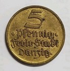 1932 Danzig 5 Pfennig Fish Coin 