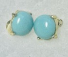 Vintage Faux Turquoise Round Gold Tone Clip On Earrings-prong Setting