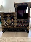 Vintage Chinese Black Laquer Tiered Cabinet Mother Of Pearl Inlay Chest 25x13x2
