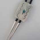 Sterling Silver   Turquoise Stamped Rectangular Southwestern Bolo Tie